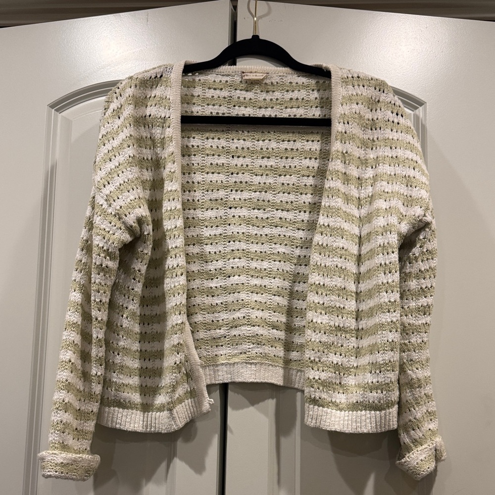 Hem & Thread Cream and Green Striped Cardigan